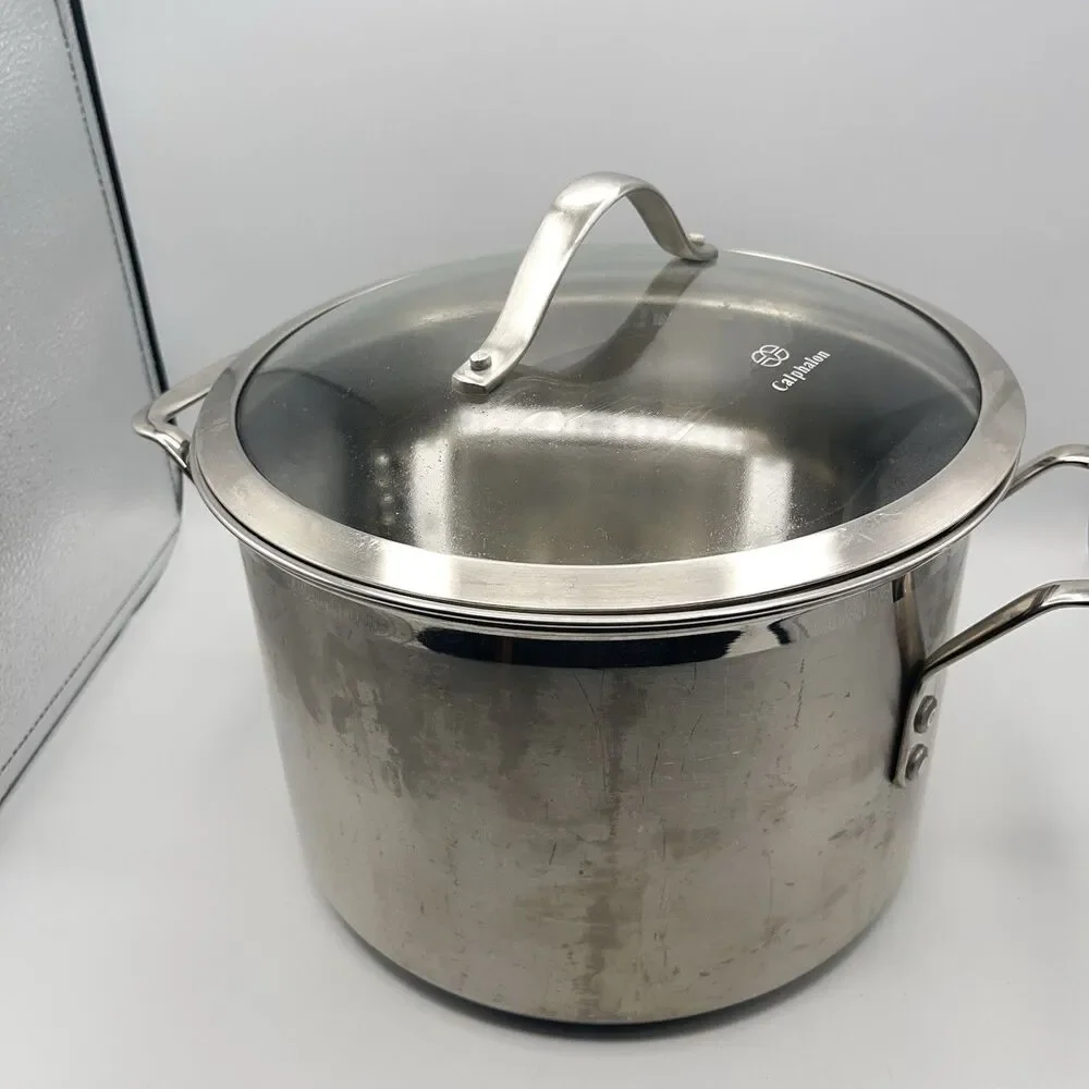Calphalon 6 Quart Stock Pot 8608 Stainless Steel w/ Glass Lid 10
